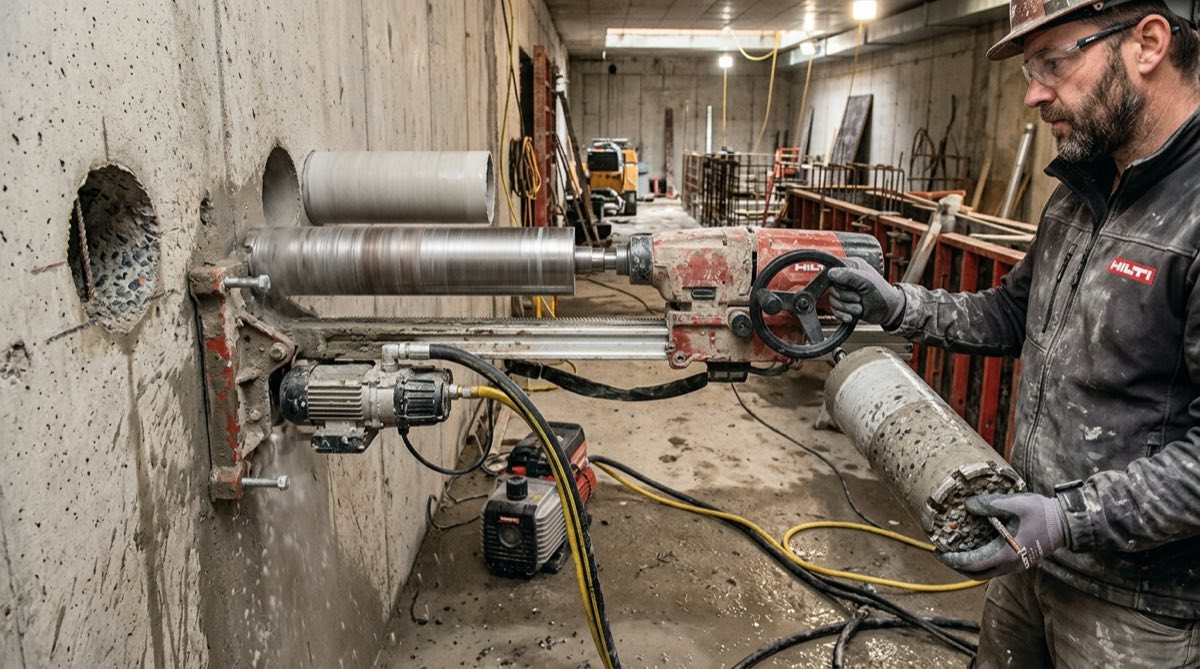 Concrete wall horizontal diamond core drilling rig
